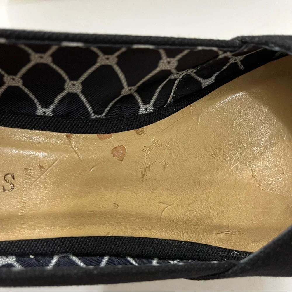 Talbots Black Slip On Espadrille Wedge Jute Shoe
